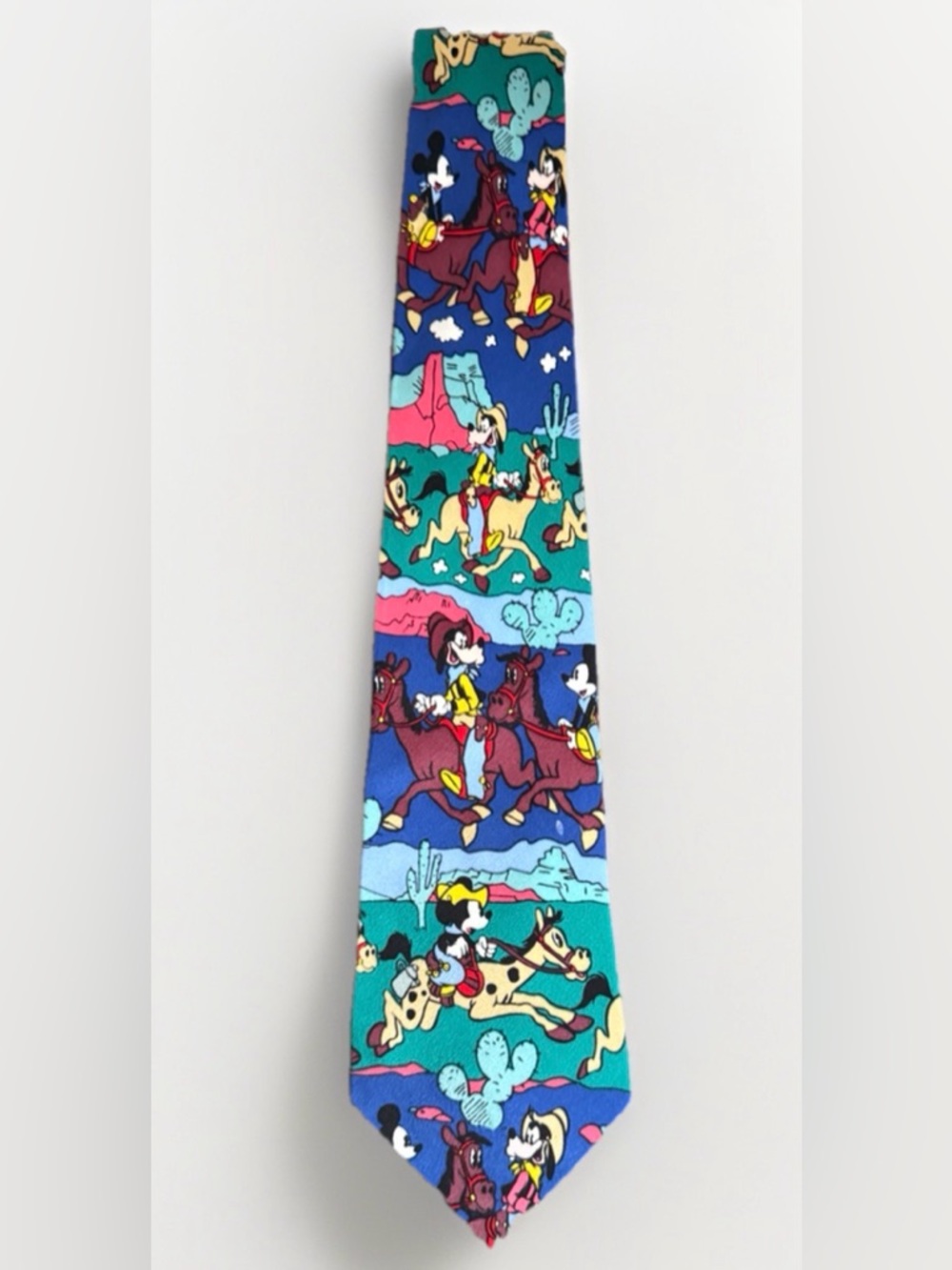 Disney Mickey Mouse Goofy Western Silk Tie Vintage